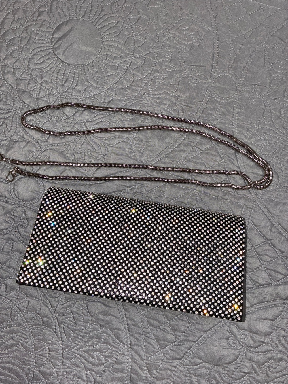 *3 for $10* Sparkling Black Crystal Evening Clutch with Chain Strap
